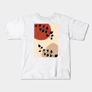 Abstract Pothos Leaf, Boho Botanical, Neutral Art, Earth Tones Kids T-Shirt